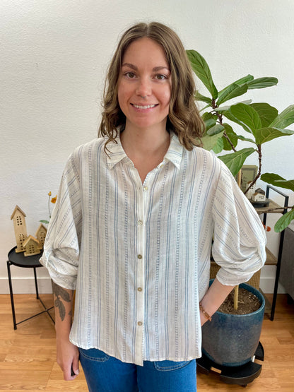 White Stripe Lightweight Layer Button Down
