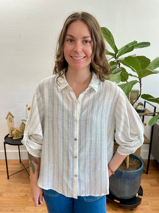 White Stripe Lightweight Layer Button Down