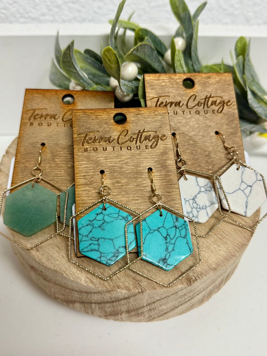 Natural Stone Hexagon Earrings