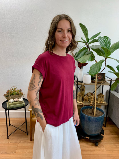 Wine Modal Rolled Sleeve Tee