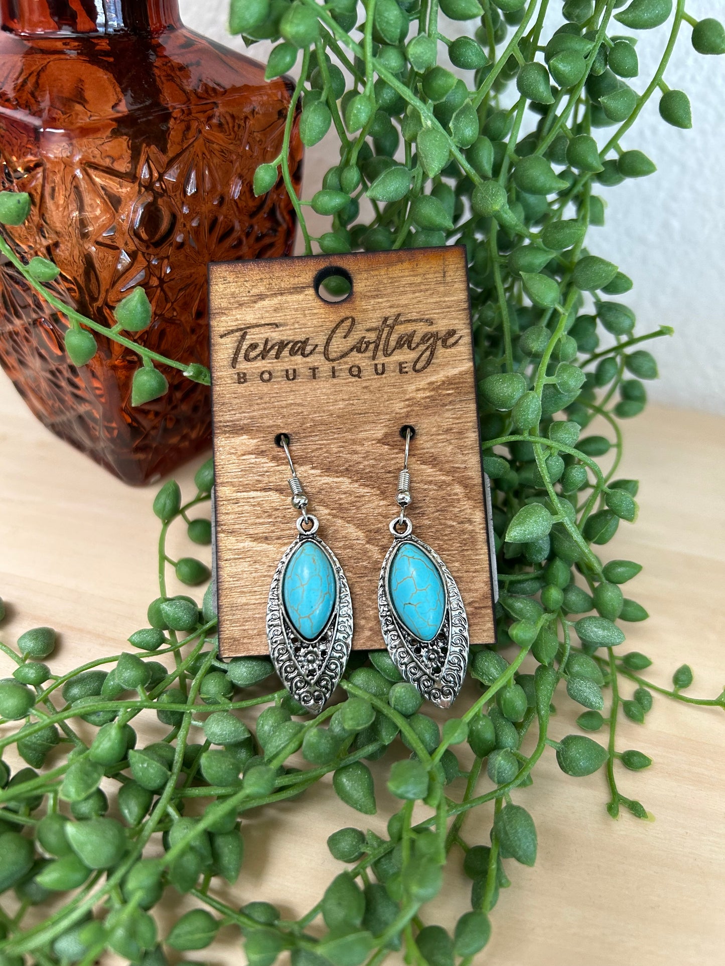 Vintage Engraved Turquoise Earrings