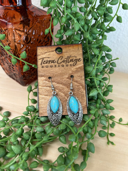 Vintage Engraved Turquoise Earrings