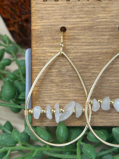 Pebble Stone Beads Tear Dangle Earrings