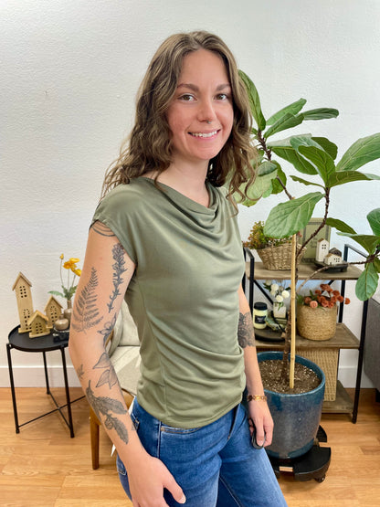 Olive Cowl Neck Top