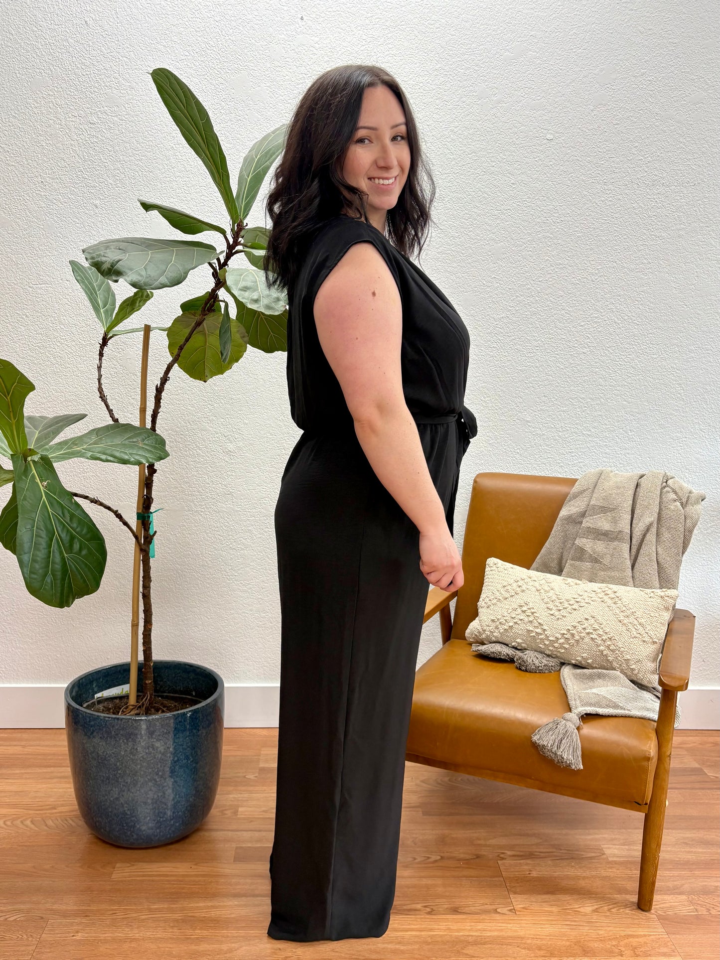 Black Whispers in the Air Wrap Jumpsuit