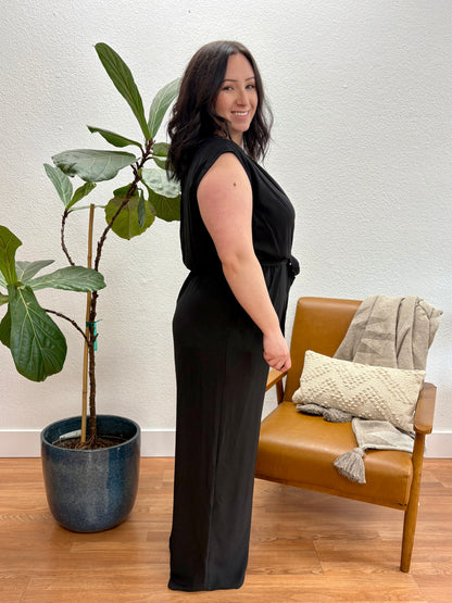 Black Whispers in the Air Wrap Jumpsuit