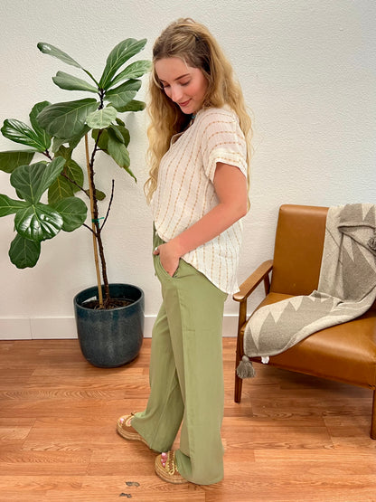 Olive Flowy Tencel Pants