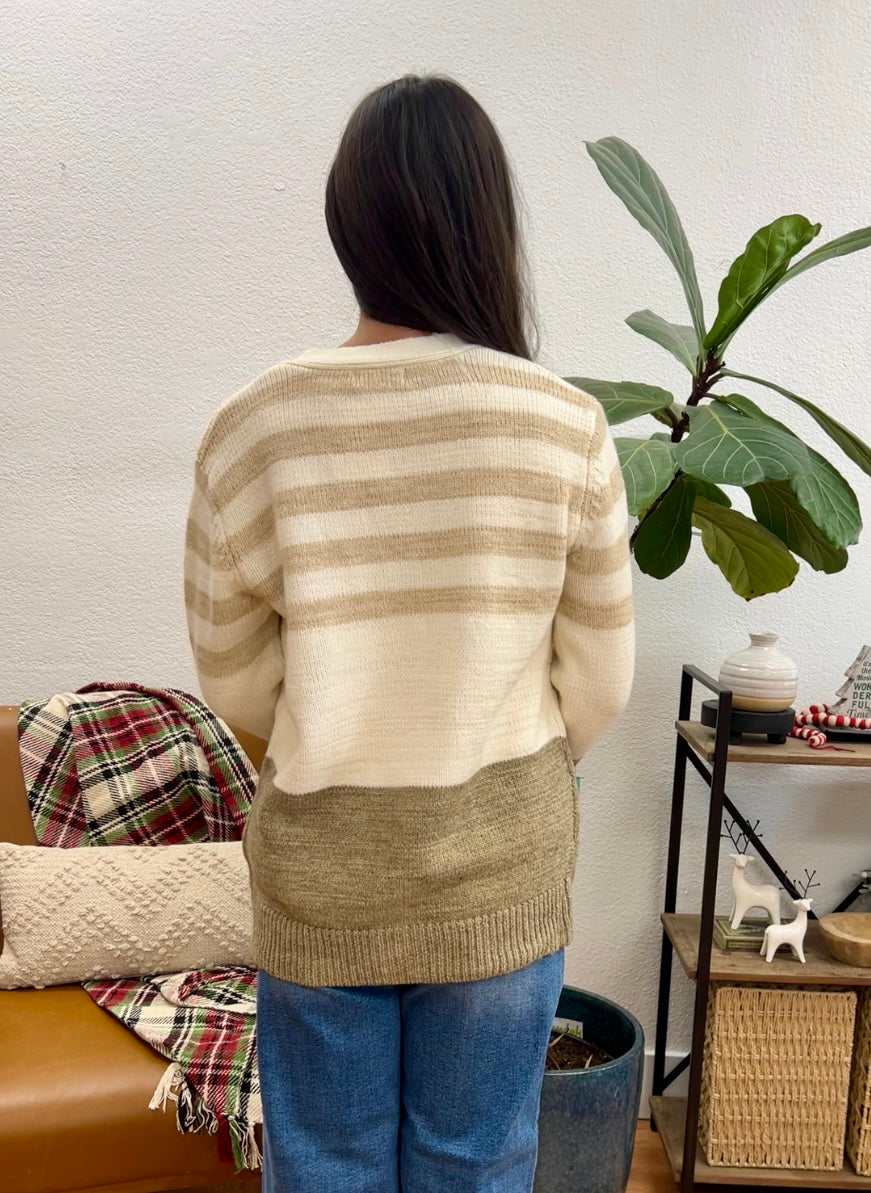 Taupe Stripe Button Cardigan
