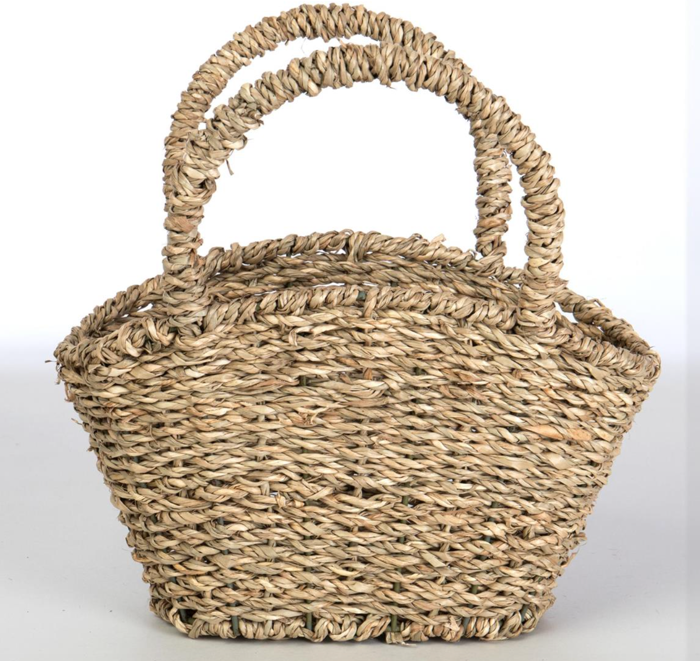 Oval Seagrass Mini Shopper Basket with Handles - Terra Cottage