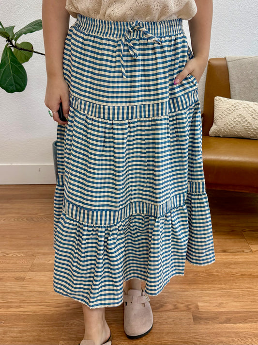 Blue Gingham Maxi Skirt