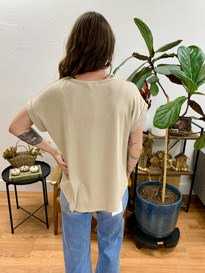 Bone Relaxed Top With Cuff Sleeves