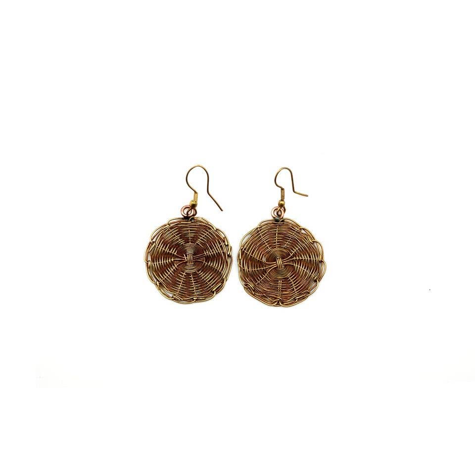 Basketweave Antique Brass Circle Earrings