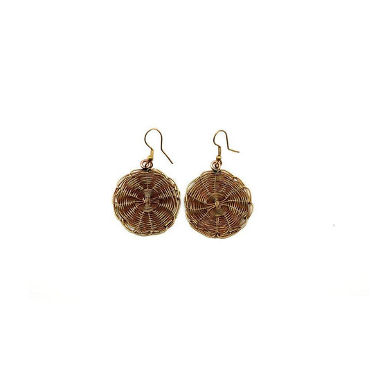 Basketweave Antique Brass Circle Earrings