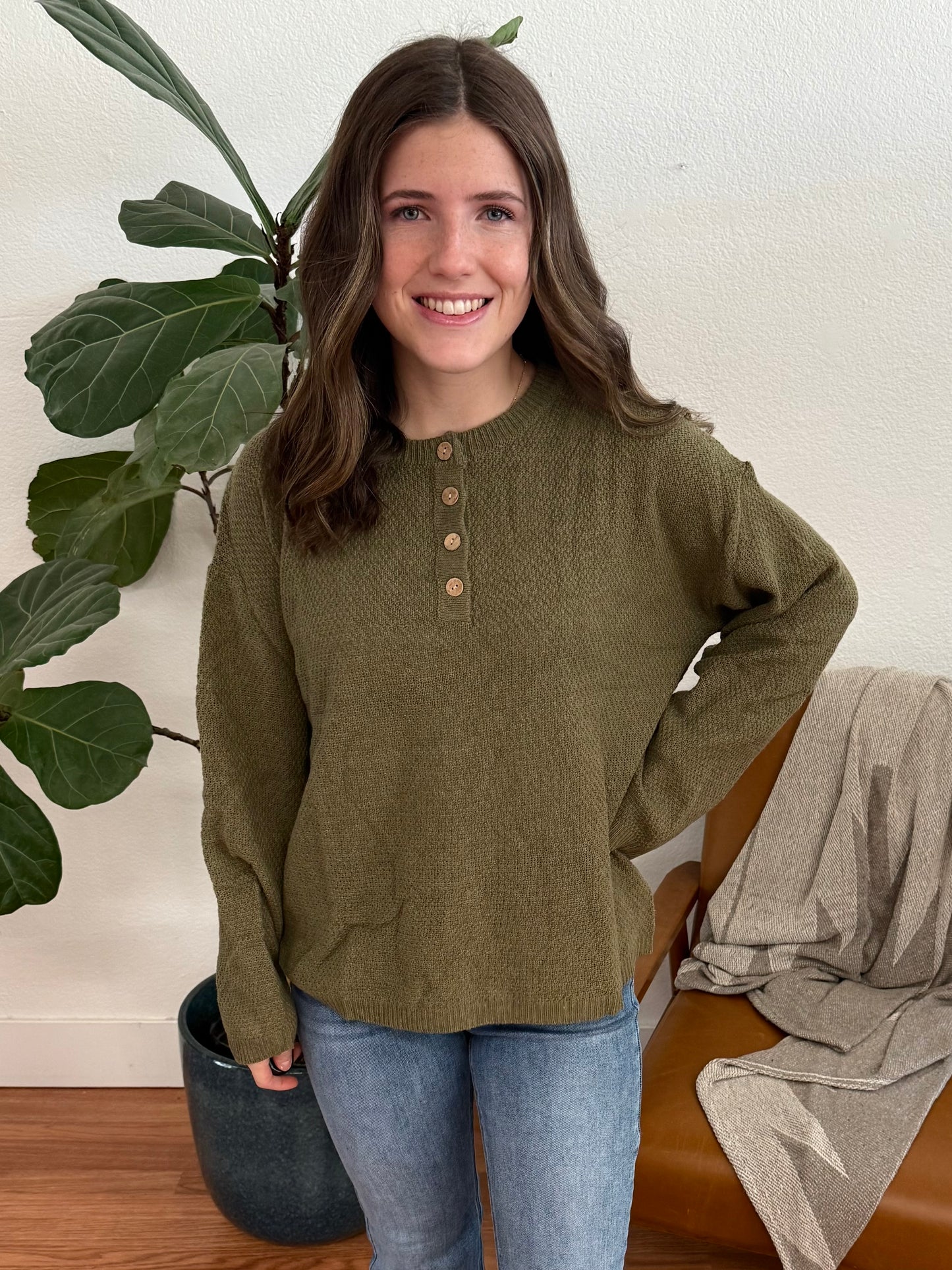 Dusty Olive Knit Raglan Sweater