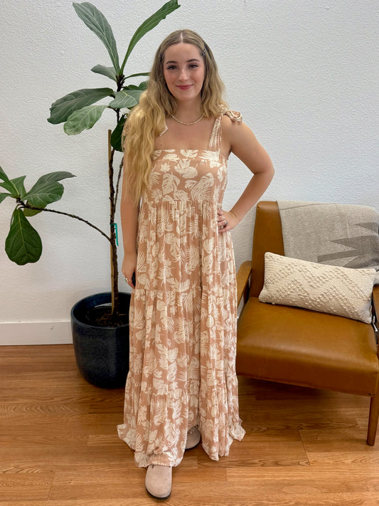Mauve Square Neck Floral Maxi Dress