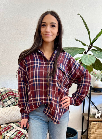 Burgundy Plaid Button Up