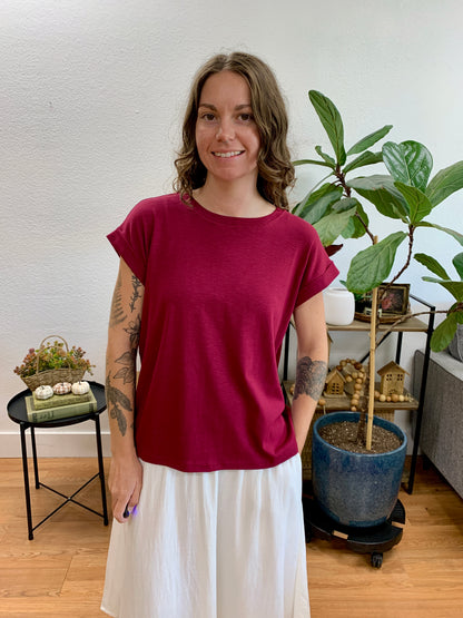 Wine Modal Rolled Sleeve Tee