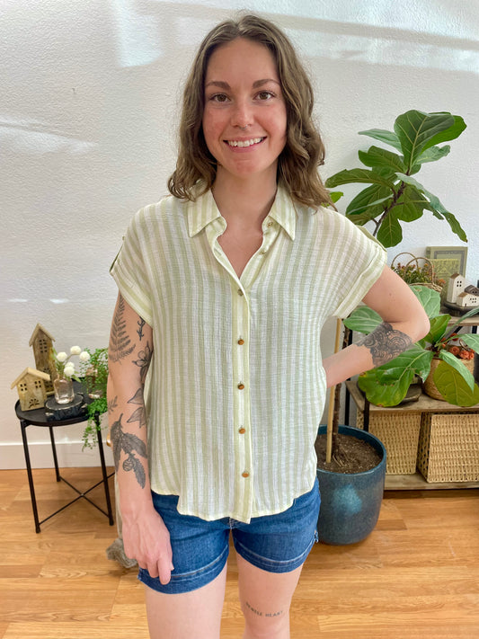 Olive Striped Lightweight Button Down