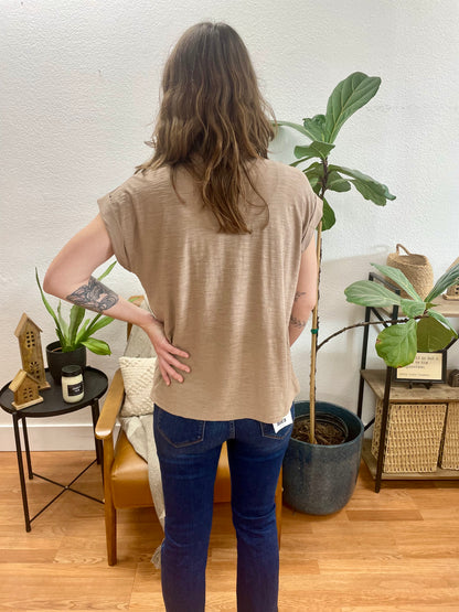 Mocha Rolled Sleeve Slub Tee - Terra Cottage