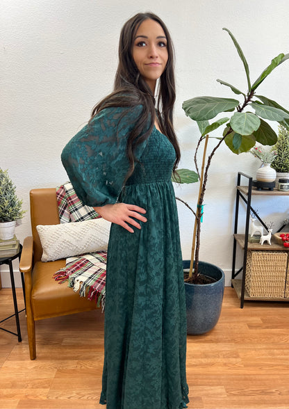 Hunter Green Jacquard Maxi Dress