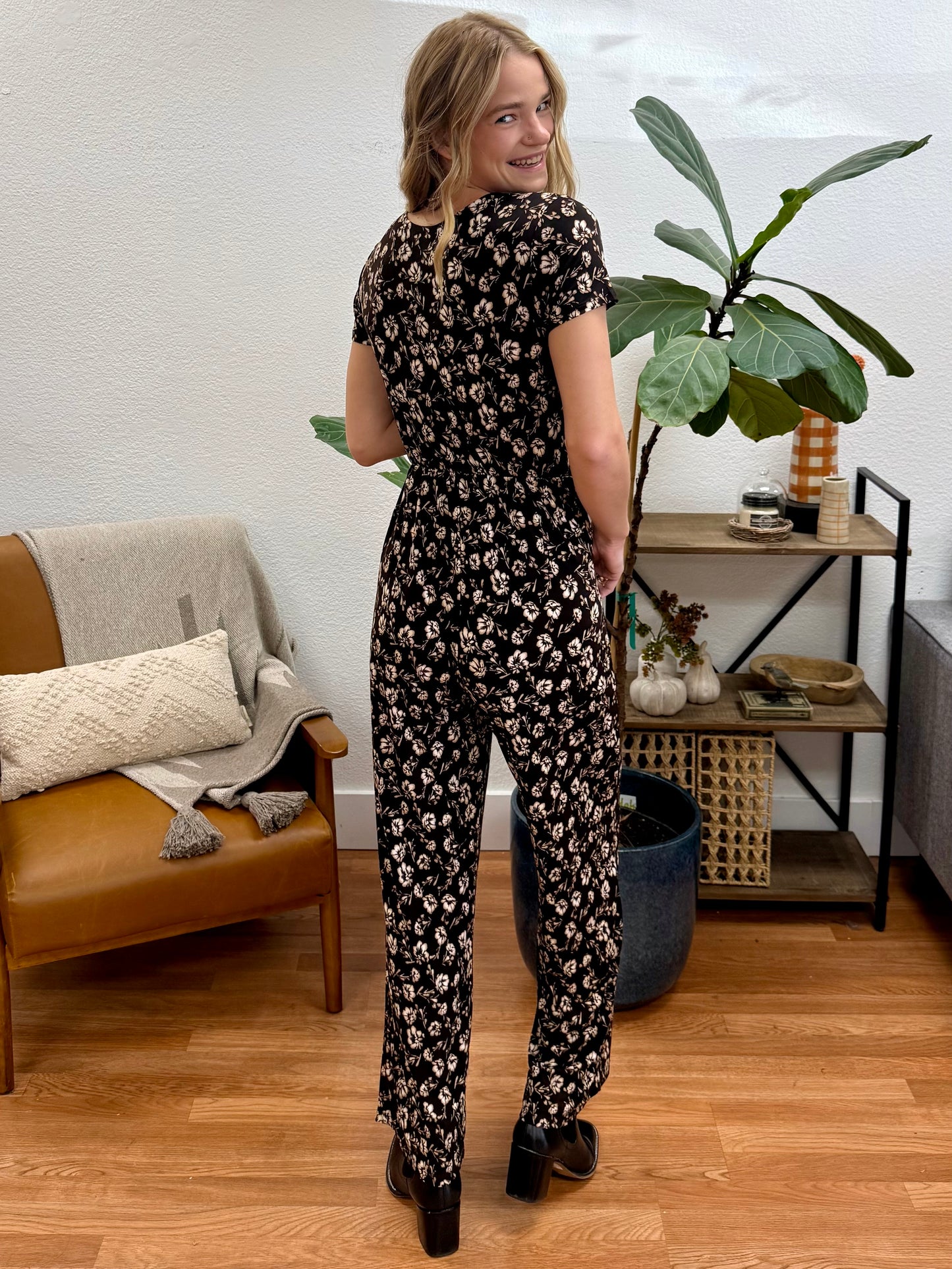 Brown and Taupe Ditsy Jumpsuit