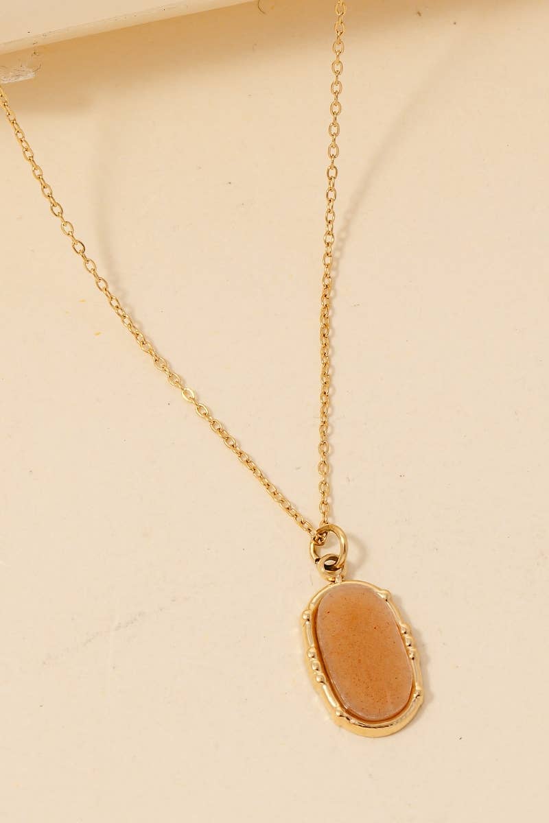 Stainless Steel Oval Stone Pendant Necklace - Terra Cottage