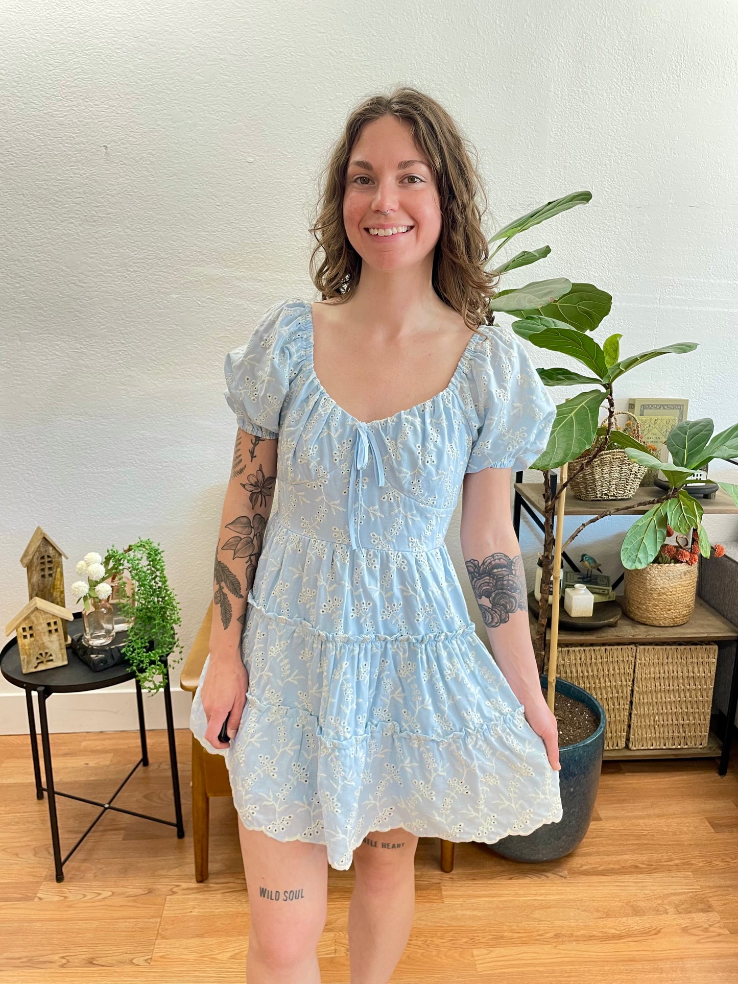 Eyelet Light Blue Mini Dress