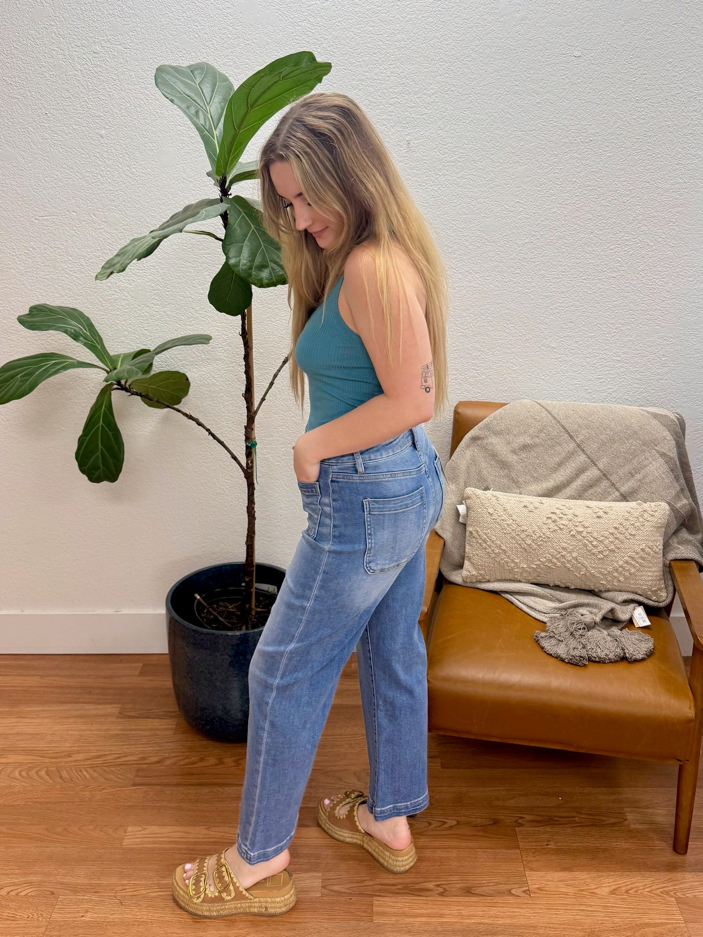 Crew Blue High Rise Cropped Wide Leg Jeans