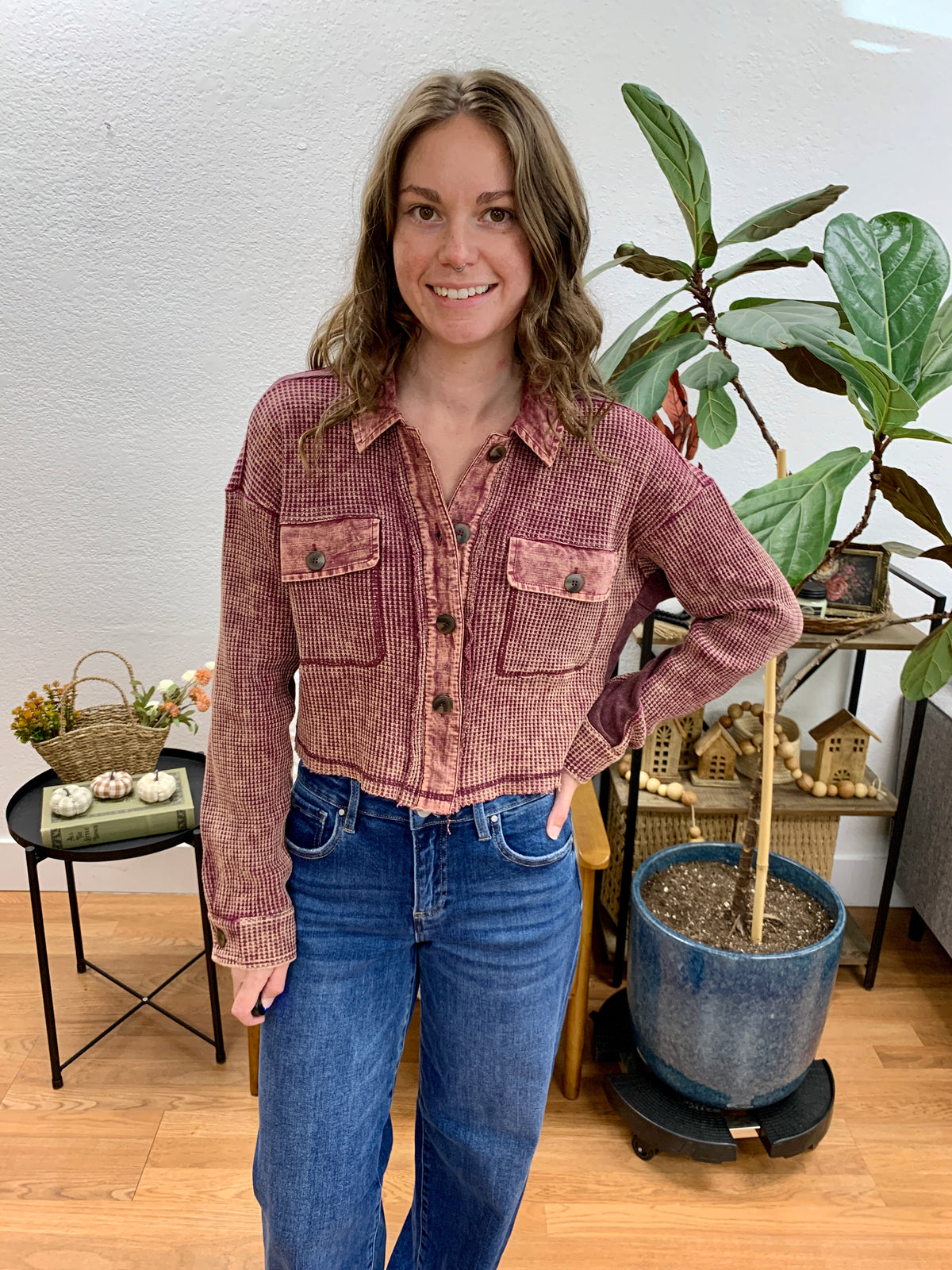 Washed Burgundy Cropped Jacket