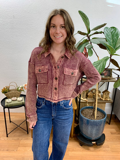 Washed Burgundy Cropped Jacket