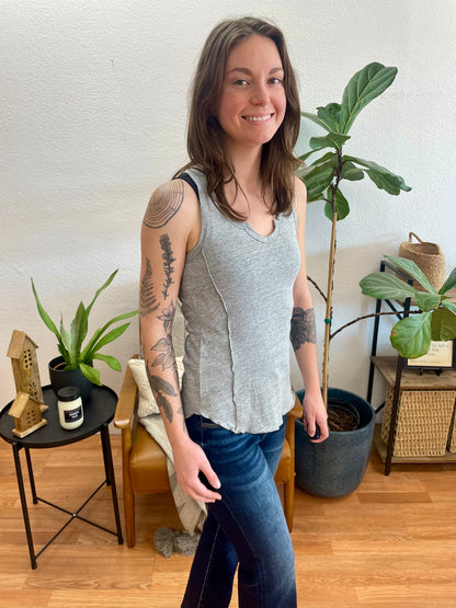 Heather Grey Mini Notch Merrow Stitch Tank - Terra Cottage