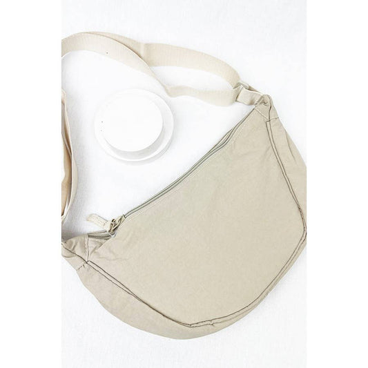 Nylon Crescent Crossbody Purse Beige