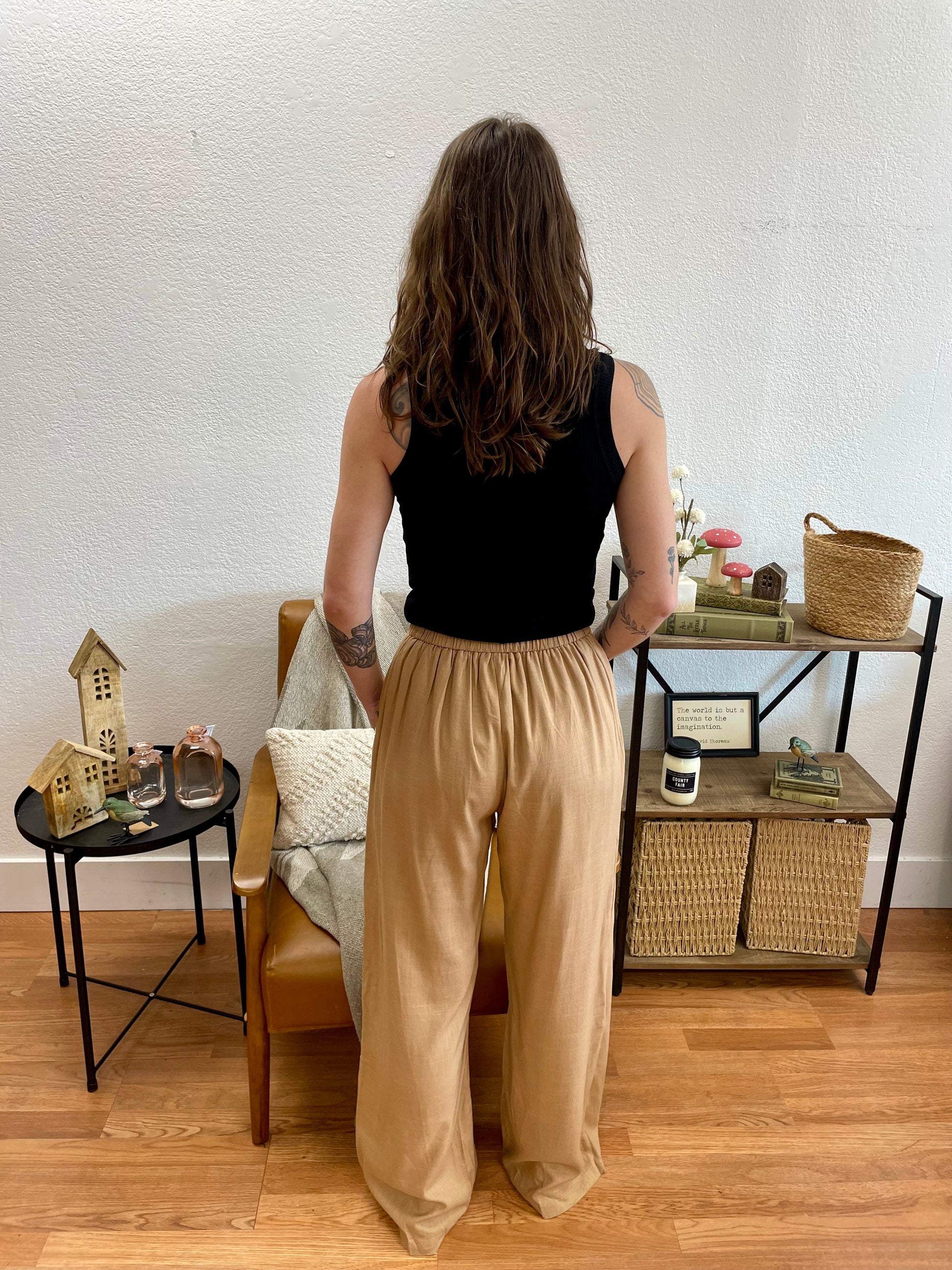 Tan Wide Leg Embroidered Pants - Terra Cottage