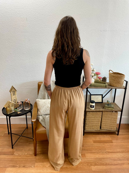 Tan Wide Leg Embroidered Pants - Terra Cottage
