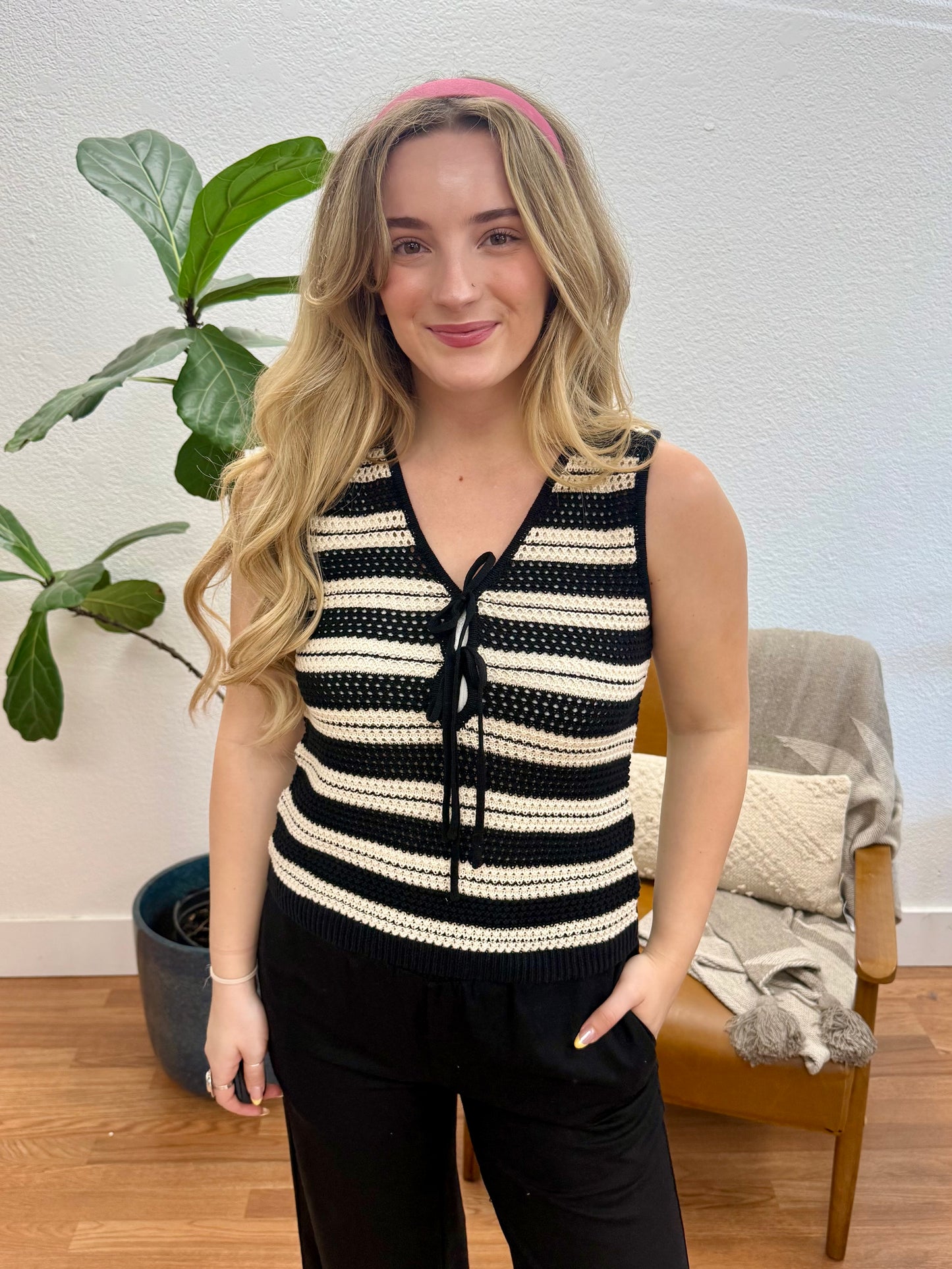 Black Stripe Crochet Tank