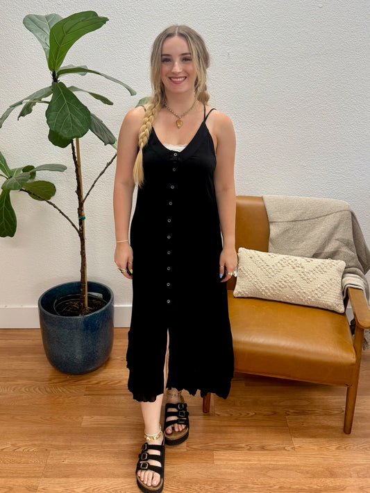 Black Open Back Midi Dress
