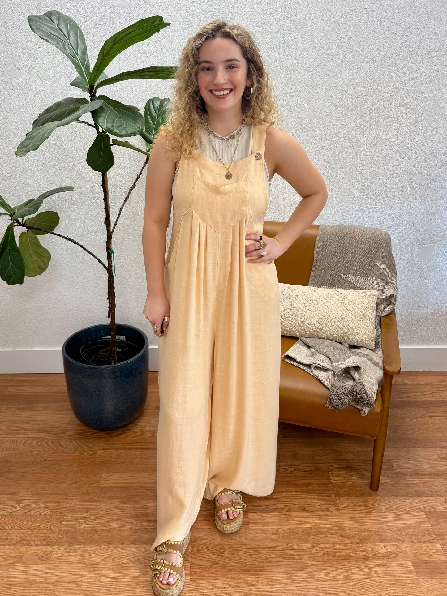 Oatmeal Pocket Slub Jumpsuit