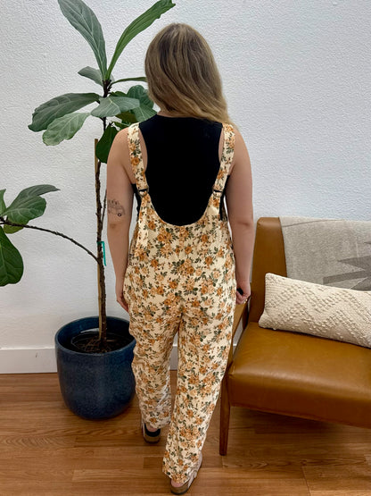 Cream Floral Overalls
