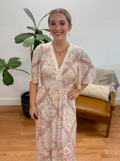 Ivory Boho Print Maxi Dress