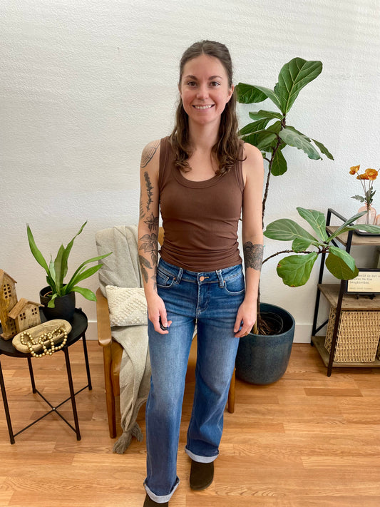 Risen Ankle Cuff Relaxed Straight Leg Jeans