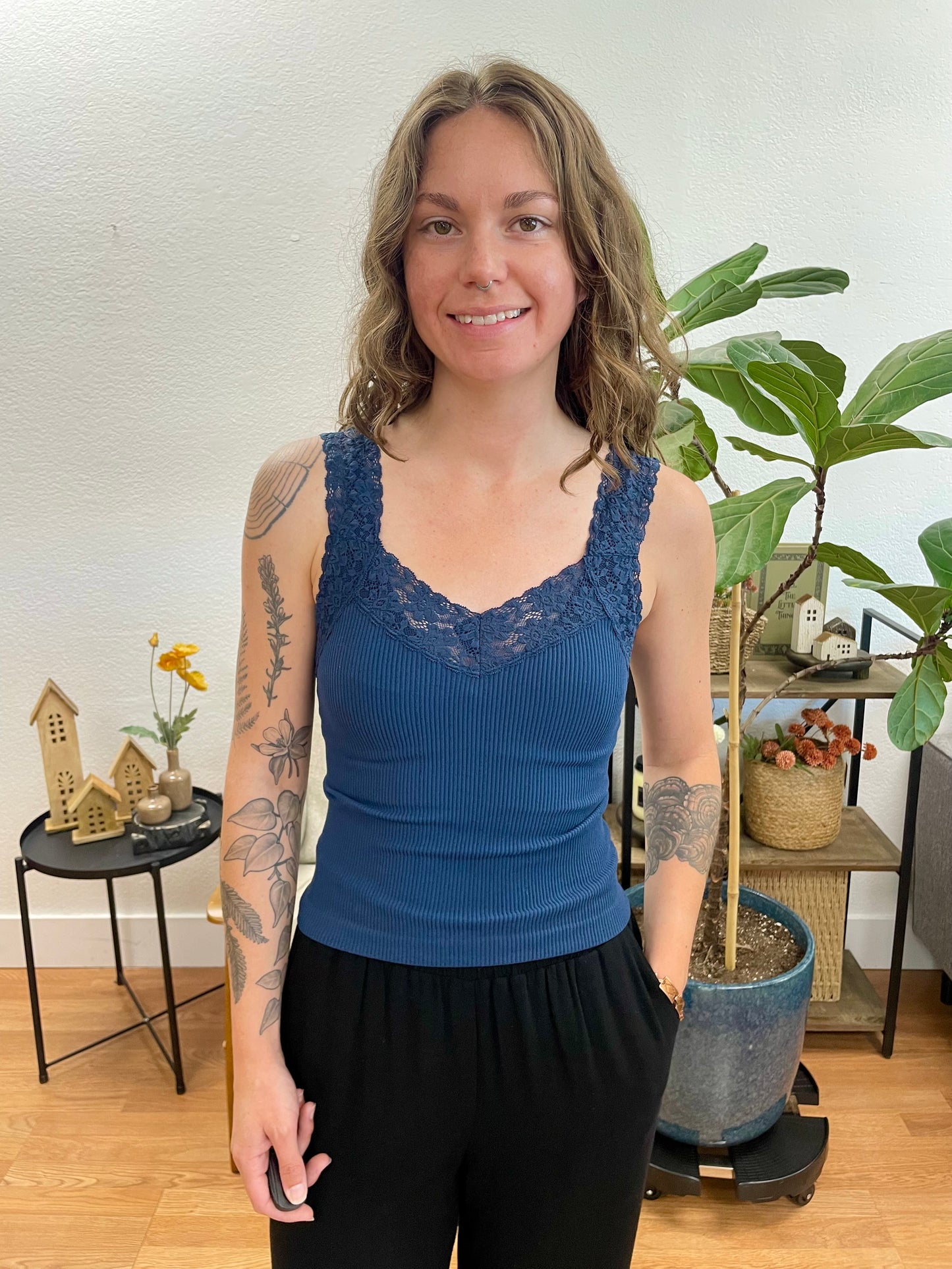 Navy Lace Trim Tank