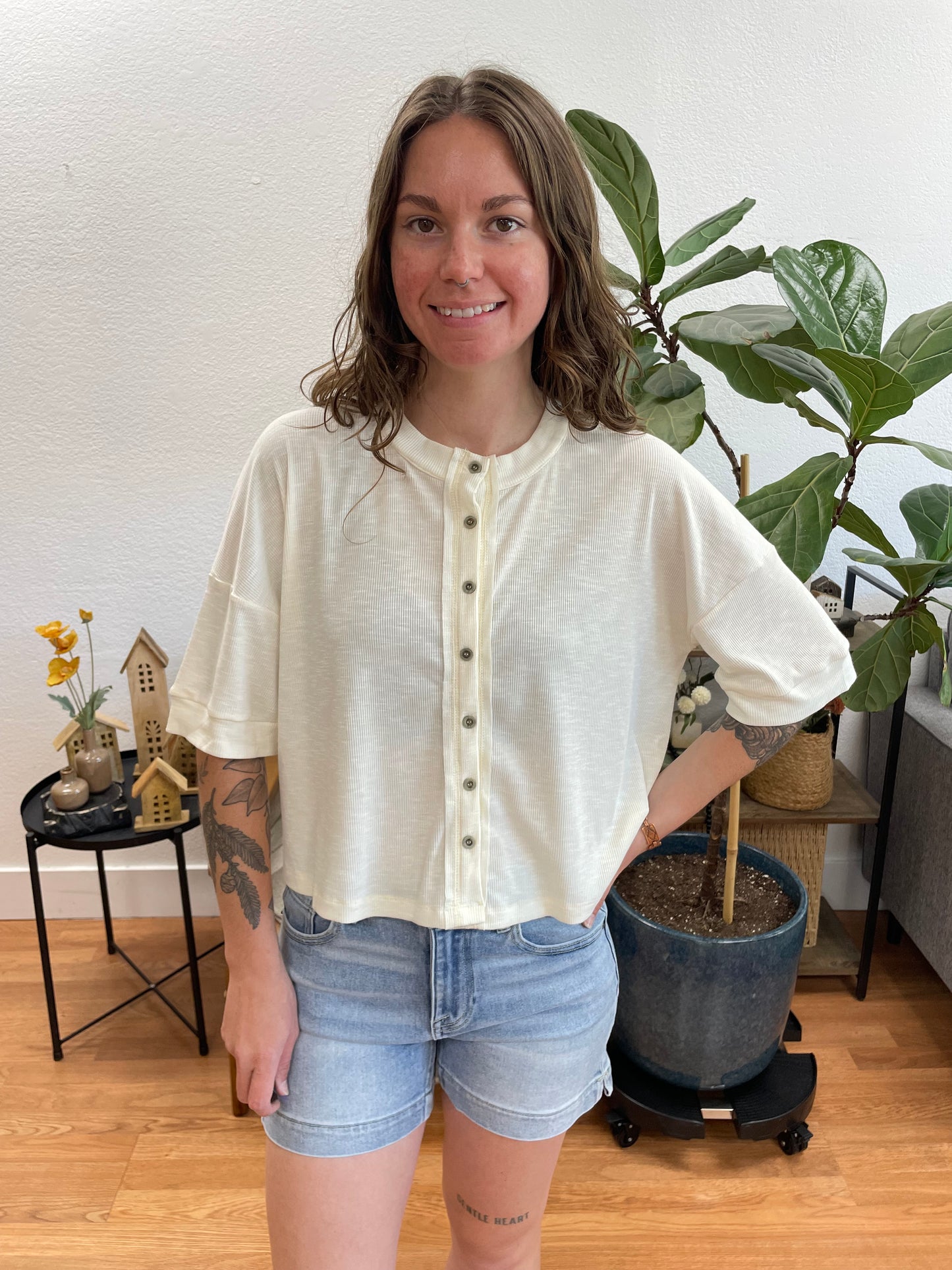 Ivory Round Neck Short Sleeve Sweater