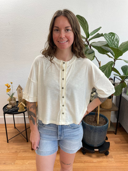 Ivory Round Neck Short Sleeve Sweater