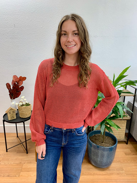 Brick Distressed Knit Sweater - Terra Cottage