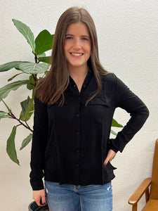 Black Woven Pocket Blouse