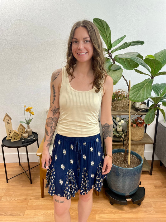 Navy Mixed Pattern Flowy Shorts