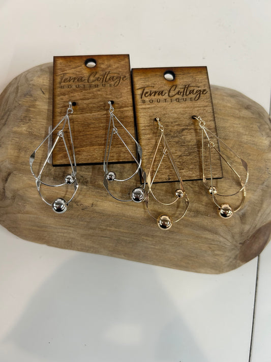 Metallic Bead Double Teardrop Dangle Earrings
