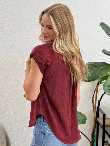 Burgundy Pinstripe Button Down Top