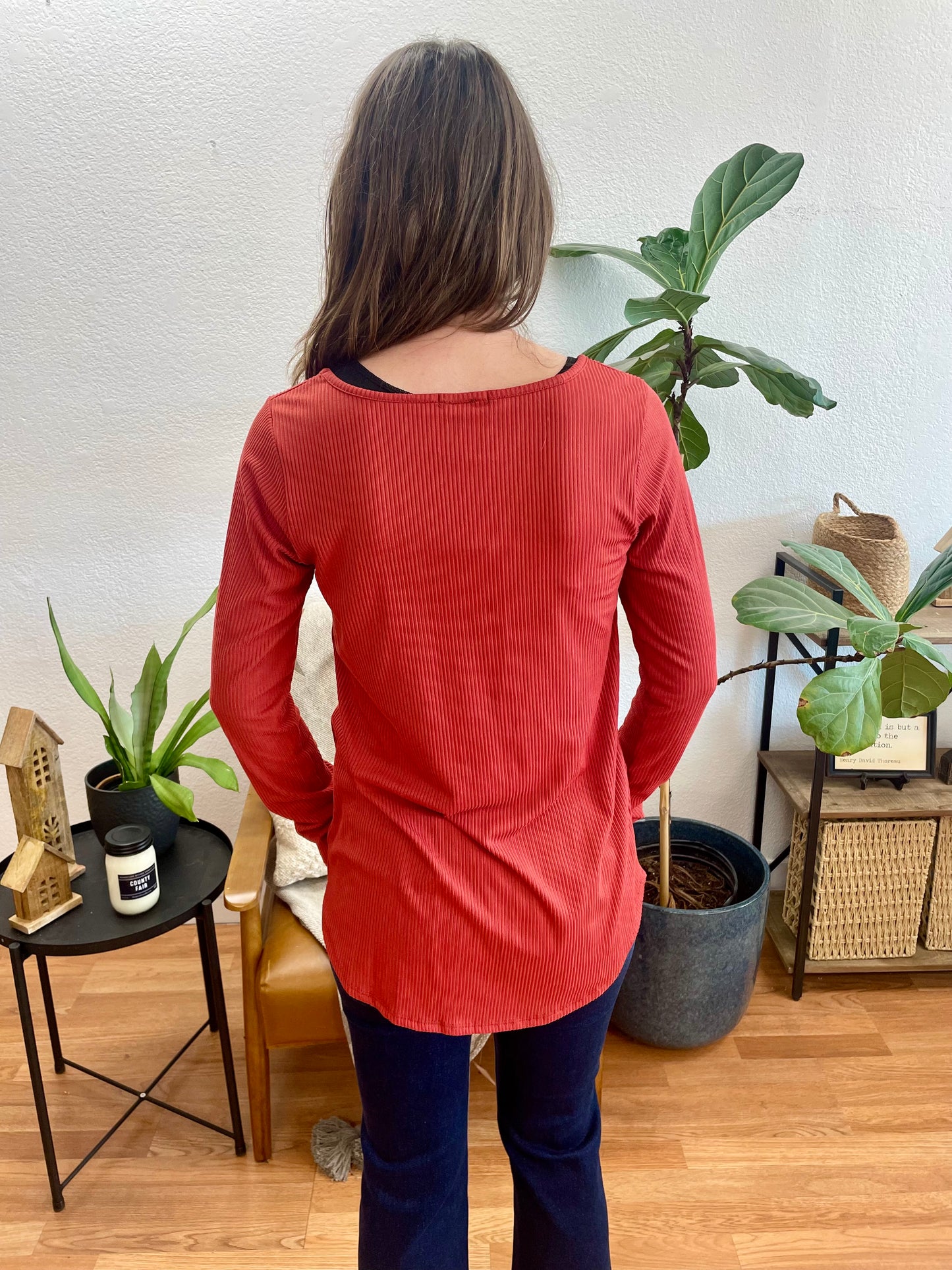 Rust Ribbed Top - Terra Cottage