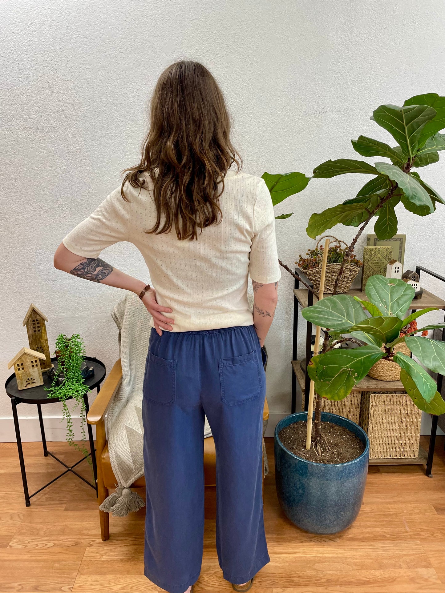 Marine Blue Flowy Tencel Pants